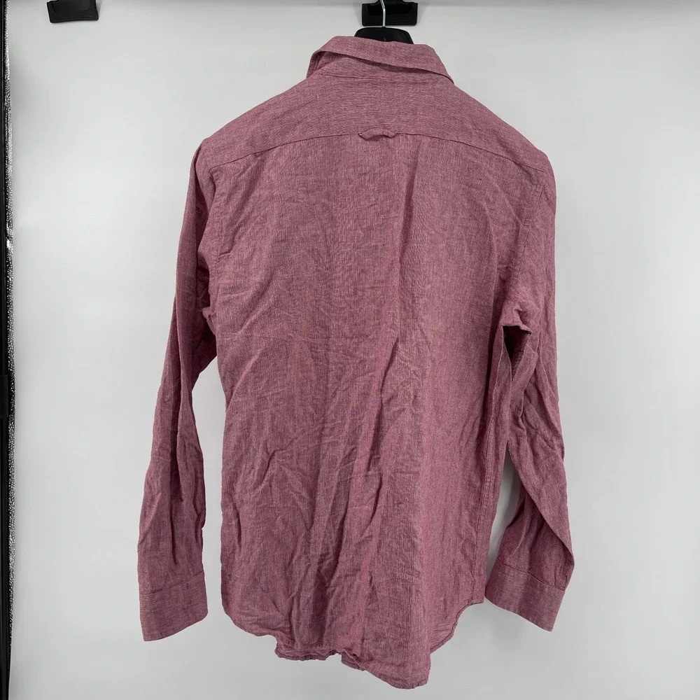 Banana Republic Linen Blend Shirt Mens Large Red Slim Fit Button Down Classic‎